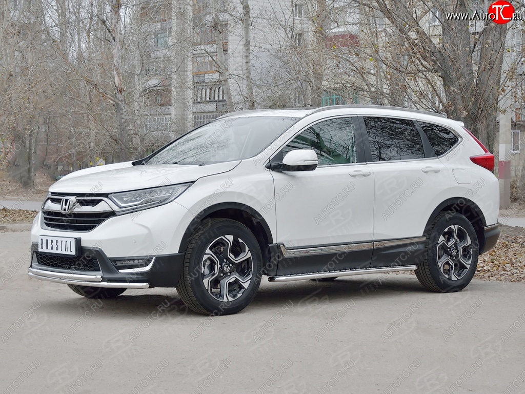 13 999 р. Защита переднего бампера (2 трубыØ42 мм, нержавейка) Russtal Honda CR-V RW,RT дорестайлинг (2016-2020)  с доставкой в г. Тамбов