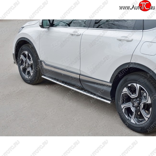 21 749 р. Защита порогов Russtal из овальной трубы d75х42 с проступью Russtal Honda CR-V RW,RT дорестайлинг (2016-2020)  с доставкой в г. Тамбов