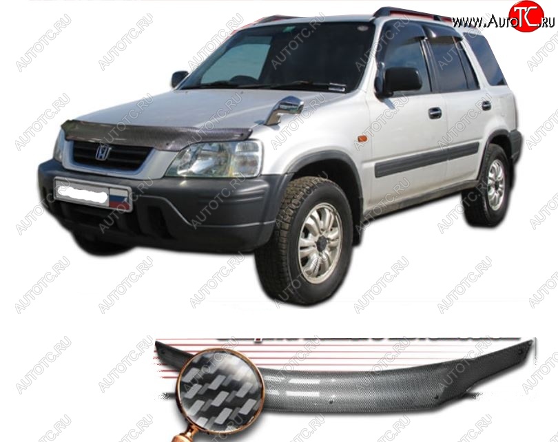 2 399 р. Дефлектор капота CA-Plastiс  Honda CR-V  RD1,RD2,RD3 (1995-2001)  дорестайлинг, рестайлинг (Шелкография карбон-серебро)  с доставкой в г. Тамбов