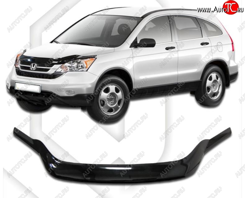 2 149 р. Дефлектор капота CA-Plastiс exclusive  Honda CR-V  RE1,RE2,RE3,RE4,RE5,RE7 (2009-2012) рестайлинг (Classic черный, Без надписи)  с доставкой в г. Тамбов