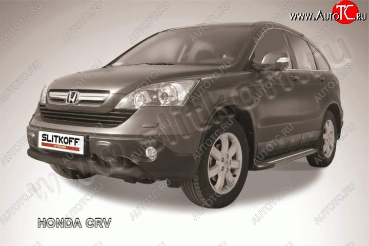 8 199 р. Защита переднего бампера из трубы d76 Slitkoff (дуга) Honda CR-V RE1,RE2,RE3,RE4,RE5,RE7 рестайлинг (2009-2012) (Цвет: серебристый)  с доставкой в г. Тамбов