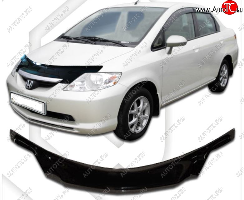 2 299 р. Дефлектор капота (D-6;7;8;9) CA-Plastiс exclusive  Honda Fit Aria  GD (2002-2005) дорестайлинг седан (Classic черный, Без надписи)  с доставкой в г. Тамбов