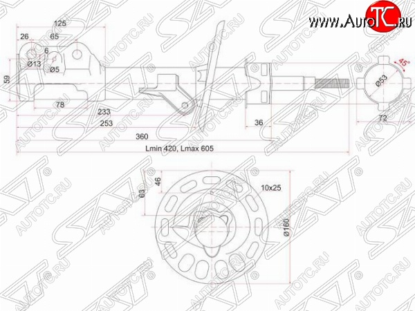 3 179 р. Левый амортизатор передний SAT (под развернутый линк) Honda Fit 1 GD дорестайлинг (2001-2004)  с доставкой в г. Тамбов