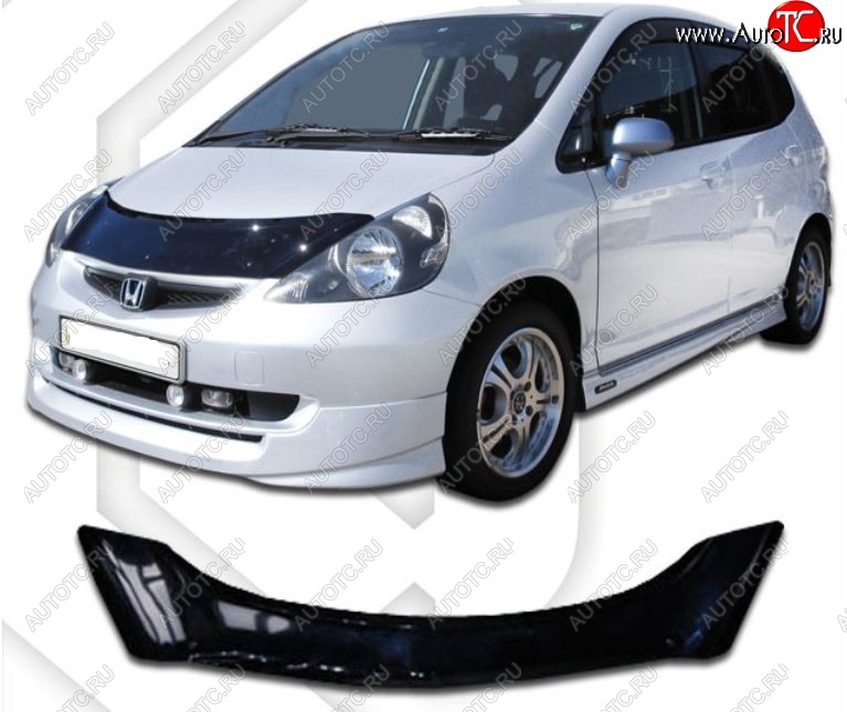 2 159 р. Дефлектор капота CA-Plastic  Honda Jazz (2001-2008) (Classic черный, Без надписи)  с доставкой в г. Тамбов