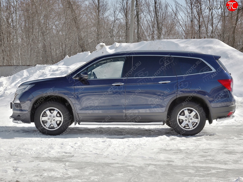 21 599 р. Пороги труба d76 с накладкой SLITKOFF (вариант №1)  Honda Pilot  YF6 (2016-2019) дорестайлинг  с доставкой в г. Тамбов