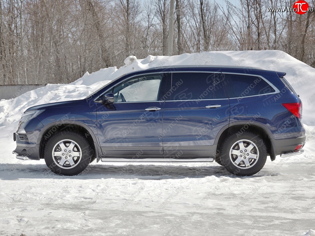 21 599 р. Пороги труба d76 с накладкой SLITKOFF (вариант №3) Honda Pilot YF6 дорестайлинг (2016-2019)  с доставкой в г. Тамбов