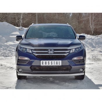 16 999 р. Защита переднего бампера (Ø63 мм, нержавейка) SLITKOFF  Honda Pilot  YF6 (2016-2019) дорестайлинг  с доставкой в г. Тамбов. Увеличить фотографию 3