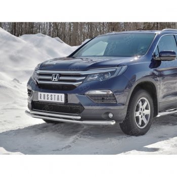 21 699 р. Защита переднего бампера (2 трубы Ø63 и 42 мм, нержавейка) SLITKOFF Honda Pilot YF6 дорестайлинг (2016-2019)  с доставкой в г. Тамбов. Увеличить фотографию 3