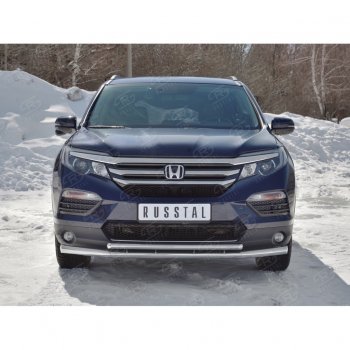 21 699 р. Защита переднего бампера (2 трубы Ø63 и 42 мм, нержавейка) SLITKOFF Honda Pilot YF6 дорестайлинг (2016-2019)  с доставкой в г. Тамбов. Увеличить фотографию 4