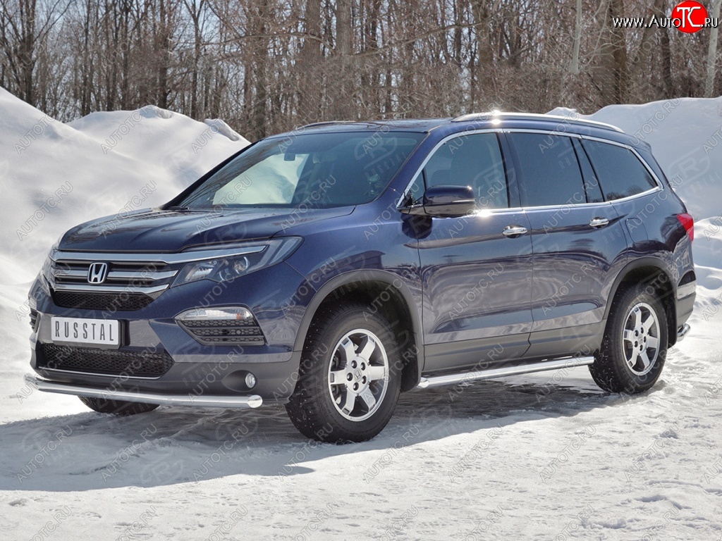 16 999 р. Защита переднего бампера (Ø63 мм, нержавейка) SLITKOFF  Honda Pilot  YF6 (2016-2019) дорестайлинг  с доставкой в г. Тамбов