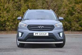 Защита переднего бампера одинарная из трубы d63 мм Petroil Tuning Hyundai Creta GS дорестайлинг (2015-2019)  (Нержавеющая полированная сталь)