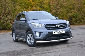 20 999 р. Защита переднего бампера одинарная из трубы d63 мм Petroil Tuning Hyundai Creta GS дорестайлинг (2015-2019) (Нержавеющая полированная сталь)  с доставкой в г. Тамбов. Увеличить фотографию 2