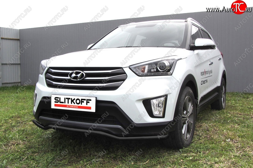 6 999 р. Защита переднего бампера Slitkoff (волна, d42, черная) Hyundai Creta GS дорестайлинг (2015-2019) (Цвет: серебристый)  с доставкой в г. Тамбов