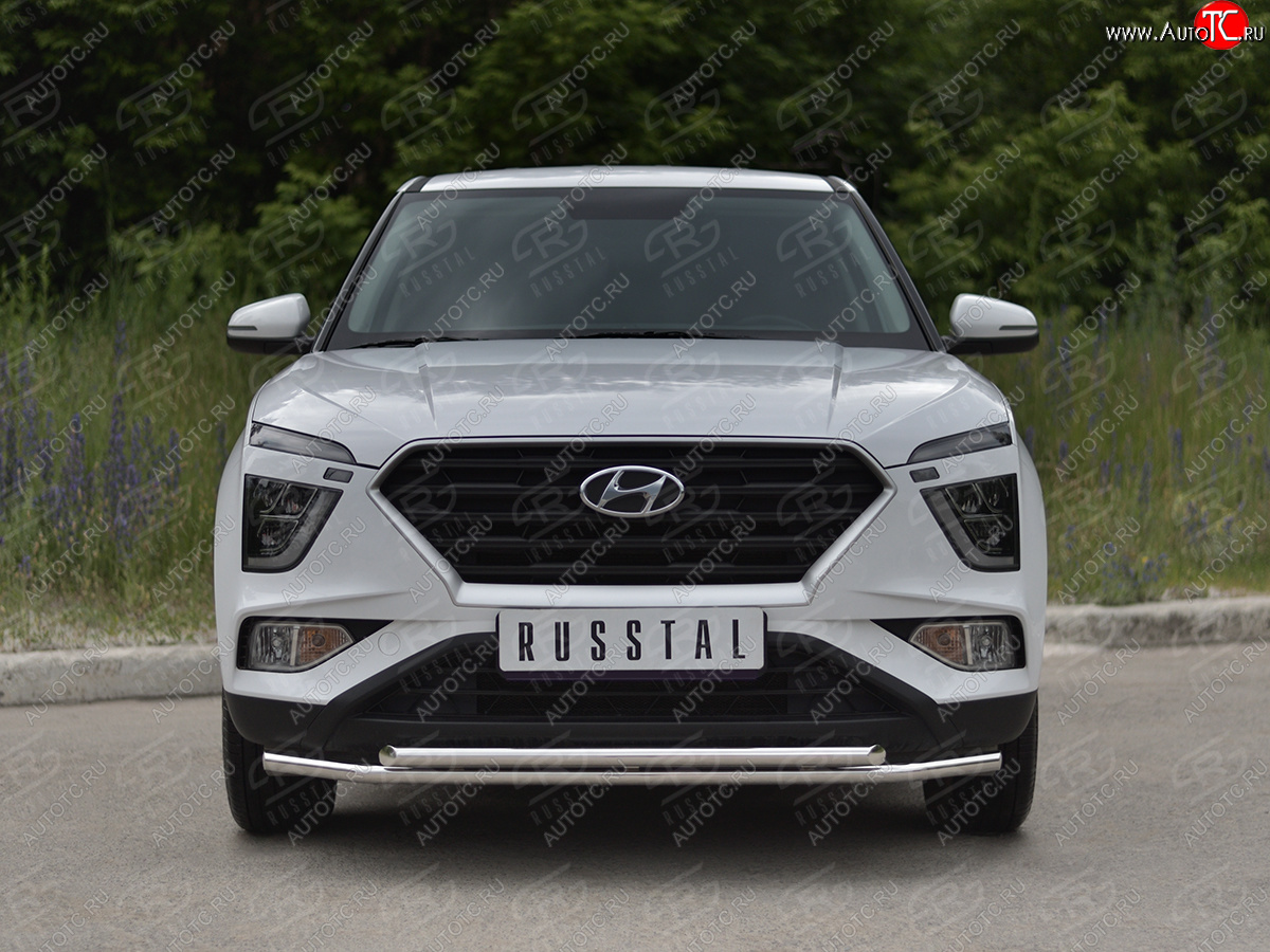 14 999 р. Защита переднего бампера (2 трубы Ø42 мм, нержавейка) SLITKOFF  Hyundai Creta  SU (2020-2022)  с доставкой в г. Тамбов