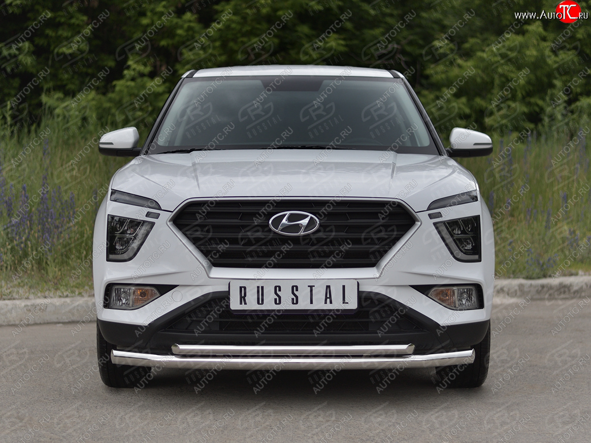 14 999 р. Защита переднего бампера (2 трубы Ø63 и 42 мм, нержавейка) Russtal Hyundai Creta SU (2020-2022)  с доставкой в г. Тамбов