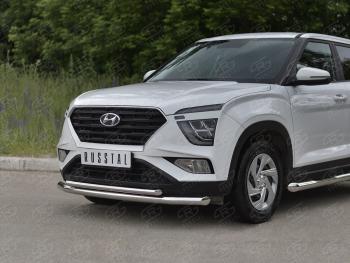 14 999 р. Защита переднего бампера (2 трубы Ø63 и 42 мм, нержавейка) Russtal Hyundai Creta SU (2020-2022)  с доставкой в г. Тамбов. Увеличить фотографию 2