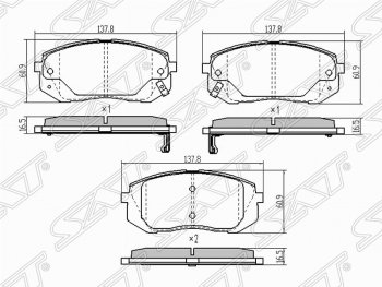 1 069 р. Колодки тормозные (передние) SAT Hyundai Tucson LM (2010-2017)  с доставкой в г. Тамбов. Увеличить фотографию 1