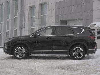 20 499 р. Пороги из трубы d42 с листом SLITKOFF Hyundai Santa Fe TM дорестайлинг (2018-2021) (Лист алюм, проф.сталь)  с доставкой в г. Тамбов. Увеличить фотографию 2