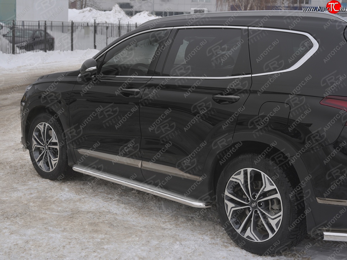 30 999 р. Пороги из трубы d42 с листом SLITKOFF  Hyundai Santa Fe  TM (2018-2021) дорестайлинг (Лист нерж, проф. нерж)  с доставкой в г. Тамбов