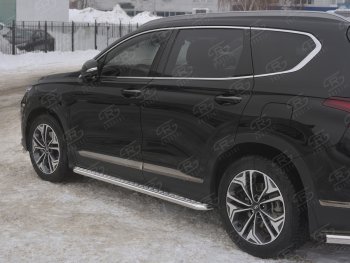 Пороги из трубы d42 с листом Russtal Hyundai Santa Fe TM рестайлинг (2020-2022)  (Лист алюм, проф. нерж)