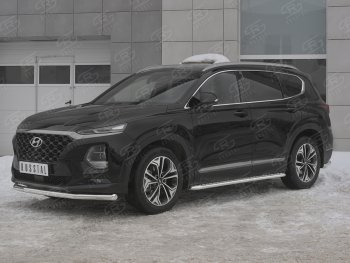 12 999 р. Защита переднего бампера (Ø63 мм, нержавейка) Russtal Hyundai Santa Fe TM дорестайлинг (2018-2021)  с доставкой в г. Тамбов. Увеличить фотографию 2