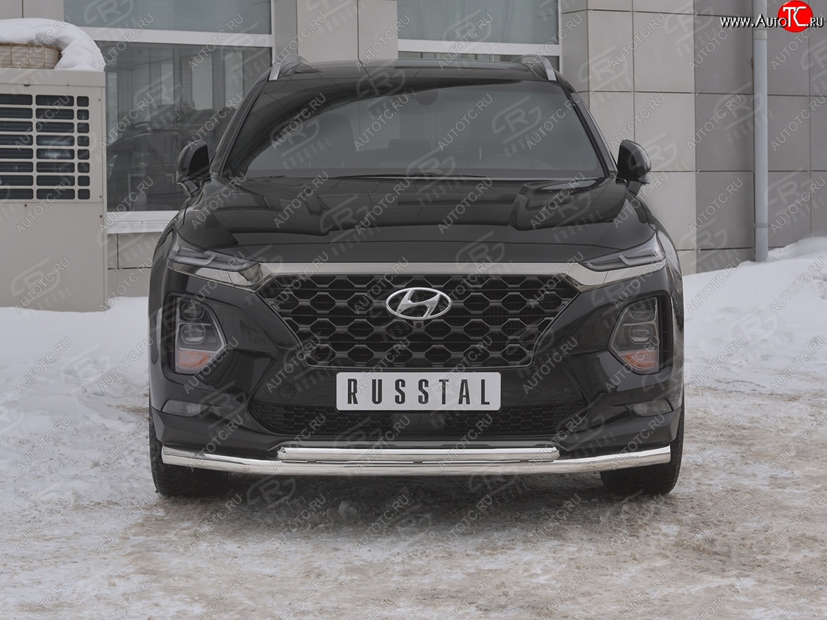 17 399 р. Защита переднего бампера (2 трубы Ø63 и 42 мм, нержавейка) SLITKOFF  Hyundai Santa Fe  TM (2018-2021) дорестайлинг  с доставкой в г. Тамбов