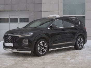 17 399 р. Защита переднего бампера (2 трубы Ø63 и 42 мм, нержавейка) SLITKOFF  Hyundai Santa Fe  TM (2018-2021) дорестайлинг  с доставкой в г. Тамбов. Увеличить фотографию 2