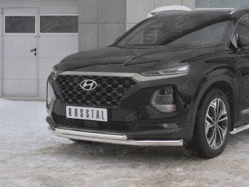 17 399 р. Защита переднего бампера (2 трубы Ø63 и 42 мм, нержавейка) SLITKOFF  Hyundai Santa Fe  TM (2018-2021) дорестайлинг  с доставкой в г. Тамбов. Увеличить фотографию 4