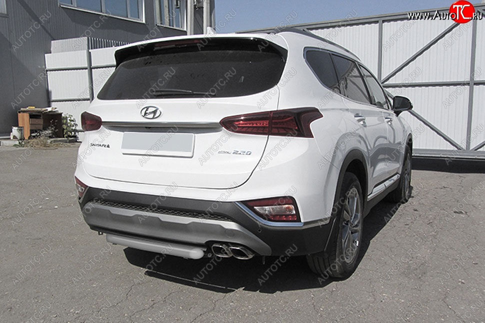 6 499 р. Защита заднего бампера Slitkoff (d57 мм)  Hyundai Santa Fe  TM (2018-2021) дорестайлинг (Сталь с полимерным покрытием. Цвет: серебристый)  с доставкой в г. Тамбов