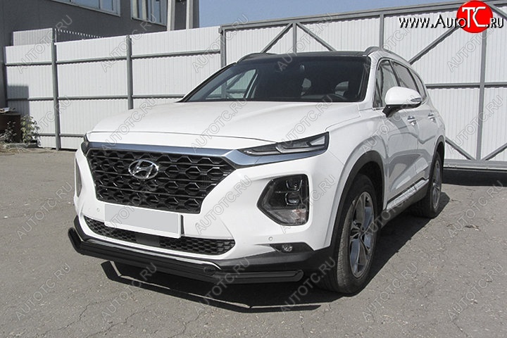 9 399 р. Защита переднего бампера Slitkoff (двойная, d57/42 мм) Hyundai Santa Fe TM дорестайлинг (2018-2021) (Сталь с полимерным покрытием. Цвет: чёрный)  с доставкой в г. Тамбов