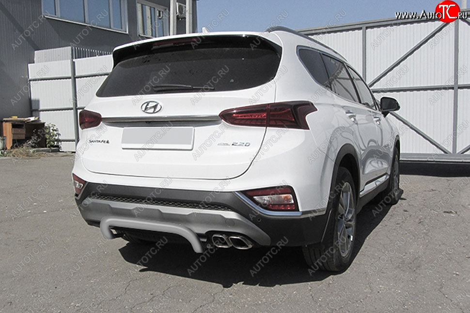 6 999 р. Защита заднего бампера Slitkoff (скоба, d57 мм)  Hyundai Santa Fe  TM (2018-2021) дорестайлинг (Сталь с полимерным покрытием. Цвет: серебристый)  с доставкой в г. Тамбов