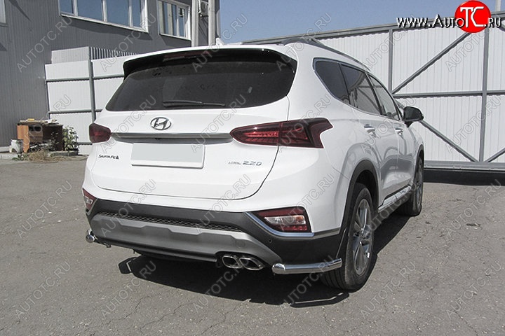 12 299 р. Защита заднего бампера Slitkoff (уголки, d57)  Hyundai Santa Fe  TM (2018-2021) дорестайлинг (Нержавейка, Полированная)  с доставкой в г. Тамбов