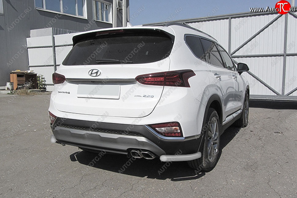 7 449 р. Защита заднего бампера Slitkoff (уголки, d57 мм)  Hyundai Santa Fe  TM (2018-2021) дорестайлинг (Сталь с полимерным покрытием. Цвет: серебристый)  с доставкой в г. Тамбов