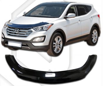 2 479 р. Дефлектор капота CA-Plastiс exclusive Hyundai Santa Fe DM дорестайлинг (2012-2016) (Classic черный, Без надписи)  с доставкой в г. Тамбов. Увеличить фотографию 1