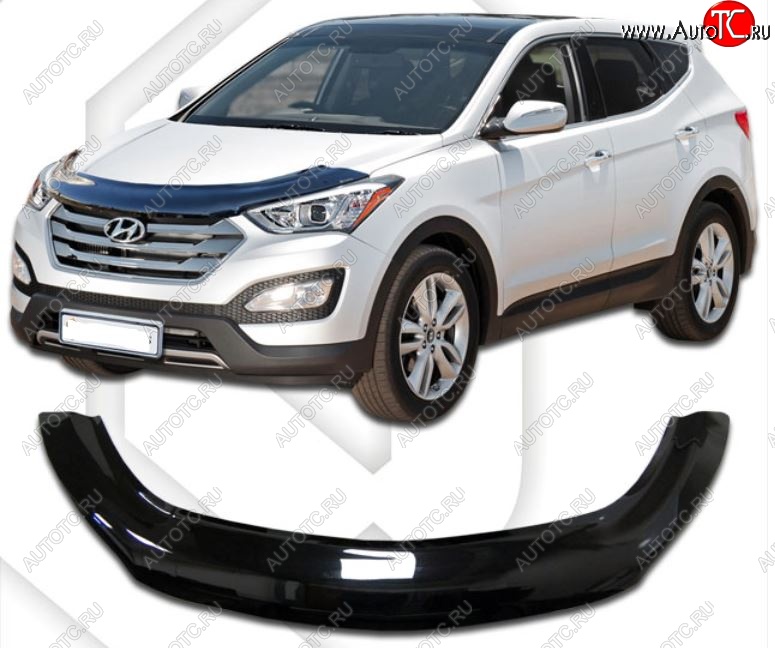 2 479 р. Дефлектор капота CA-Plastiс exclusive Hyundai Santa Fe DM дорестайлинг (2012-2016) (Classic черный, Без надписи)  с доставкой в г. Тамбов