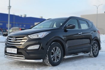 21 599 р. Защита порогов с проступями SLITKOFF (труба D76 мм)  Hyundai Santa Fe  DM (2012-2016) дорестайлинг (Защита порогов с со скосами на торцах (вариант 1))  с доставкой в г. Тамбов. Увеличить фотографию 4