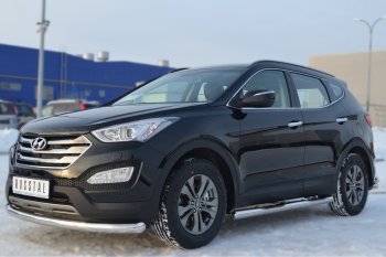 10 799 р. Защита порогов с проступями SLITKOFF (труба D76 мм)  Hyundai Santa Fe  DM (2012-2016) дорестайлинг (Защита порогов с закругленными торцами (вариант 3))  с доставкой в г. Тамбов. Увеличить фотографию 4