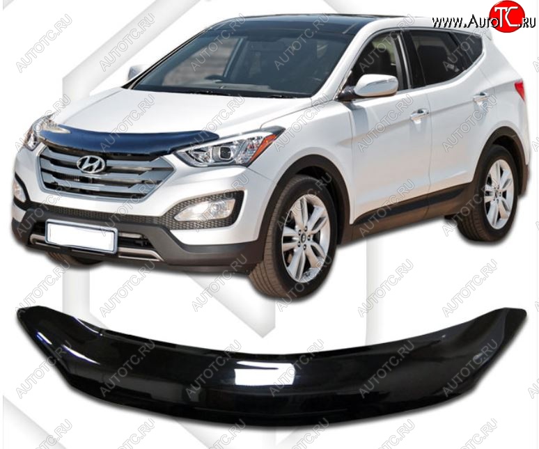 1 989 р. Дефлектор капота CA-Plastic  Hyundai Grand Santa Fe  1 DM (2013-2016) дорестайлинг (Classic черный, Без надписи)  с доставкой в г. Тамбов