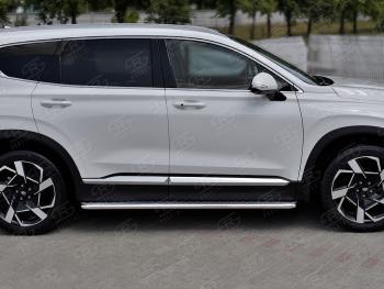 20 499 р. Порожки для ног SLITKOFF (Ø42 мм)  Hyundai Santa Fe  TM (2020-2022) рестайлинг (лист - алюминий, профиль - сталь)  с доставкой в г. Тамбов. Увеличить фотографию 3