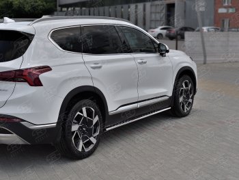 Защита порогов на Russtal (Ø75x42 мм, с проступью) Hyundai Santa Fe TM рестайлинг (2020-2022) ()