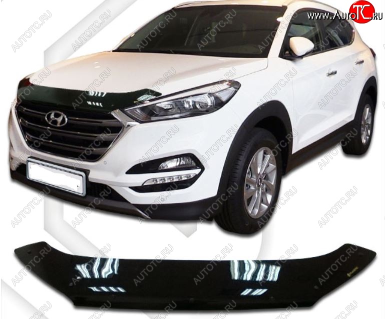 1 989 р. Дефлектор капота CA-Plastic  Hyundai Tucson  TL (2015-2021) дорестайлинг, рестайлинг (Classic черный, Без надписи)  с доставкой в г. Тамбов