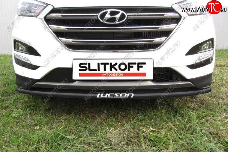 7 549 р. Защита заднего бампера Slitkoff (Ø 42 мм, с надписью) Hyundai Tucson TL дорестайлинг (2015-2018) (Сталь с полимерным покрытием. Цвет: черный)  с доставкой в г. Тамбов