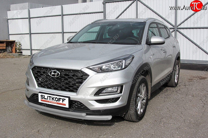 8 749 р. Защита переднего бампера Slitkoff (двойная, d57/42) Hyundai Tucson TL рестайлинг (2018-2021) (Сталь с полимерным покрытием. Цвет: серебристый)  с доставкой в г. Тамбов