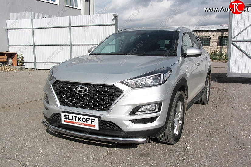 12 299 р. Защита переднего бампера Slitkoff (d57 мм) Hyundai Tucson TL рестайлинг (2018-2021) (Нержавейка, Полированная)  с доставкой в г. Тамбов