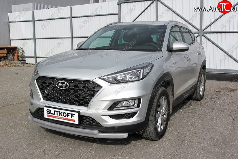 10 649 р. Защита переднего бампера Turbo Slitkoff (двойная, d57/42 мм) Hyundai Tucson TL рестайлинг (2018-2021) (Сталь с полимерным покрытием. Цвет: серебристый)  с доставкой в г. Тамбов