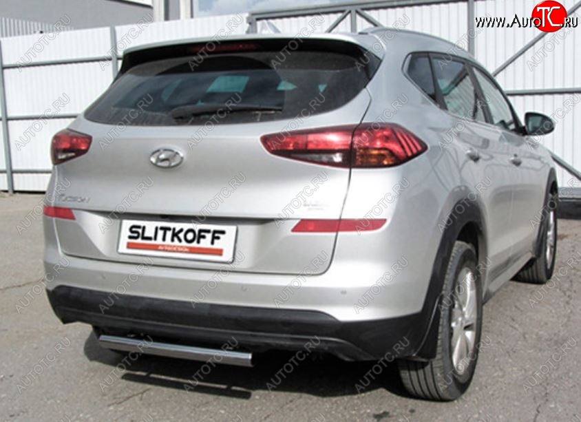 7 999 р. Защита заднего бампера Slitkoff (Turbo, короткая, d57)  Hyundai Tucson  TL (2018-2021) рестайлинг (Нержавейка, Полированная)  с доставкой в г. Тамбов