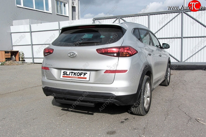 4 849 р. Защита заднего бампера Slitkoff (Turbo, короткая, d57) Hyundai Tucson TL рестайлинг (2018-2021) (Сталь с полимерным покрытием. Цвет: чёрный)  с доставкой в г. Тамбов