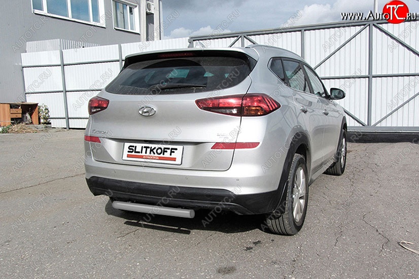 4 899 р. Защита заднего бампера Slitkoff (Turbo, короткая, d57)  Hyundai Tucson  TL (2018-2021) рестайлинг (Сталь с полимерным покрытием. Цвет: серебристый)  с доставкой в г. Тамбов