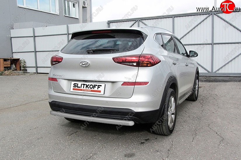 6 999 р. Защита заднего бампера Slitkoff (d57 мм) Hyundai Tucson TL рестайлинг (2018-2021) (Сталь с полимерным покрытием. Цвет: серебристый)  с доставкой в г. Тамбов