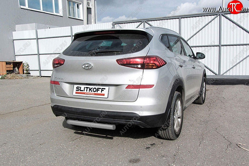 4 849 р. Защита заднего бампера Slitkoff (d57 мм) Hyundai Tucson TL рестайлинг (2018-2021) (Сталь с полимерным покрытием. Цвет: серебристый)  с доставкой в г. Тамбов